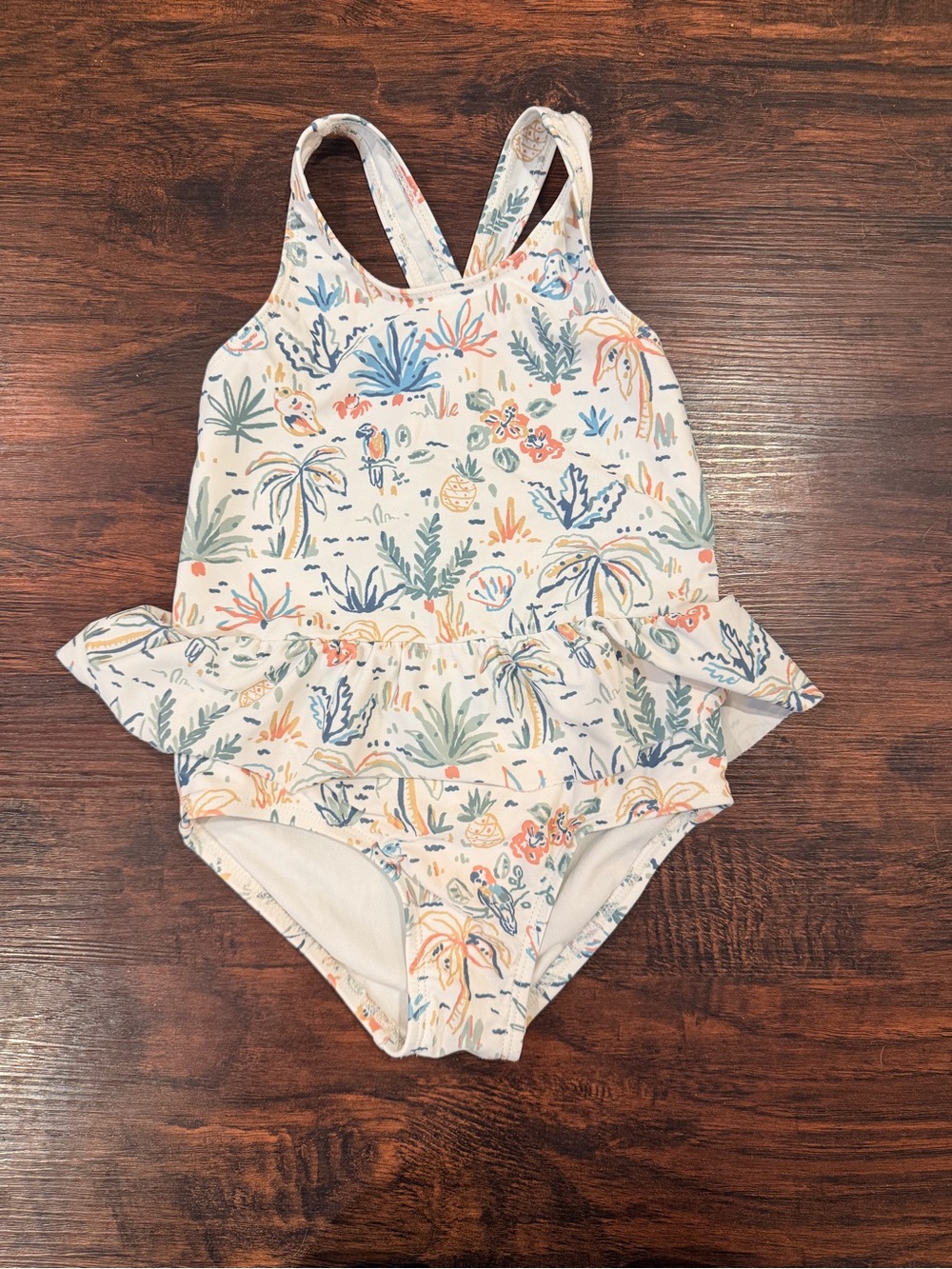Cream Floral Ruffle Kids One-Piece Swimsuit